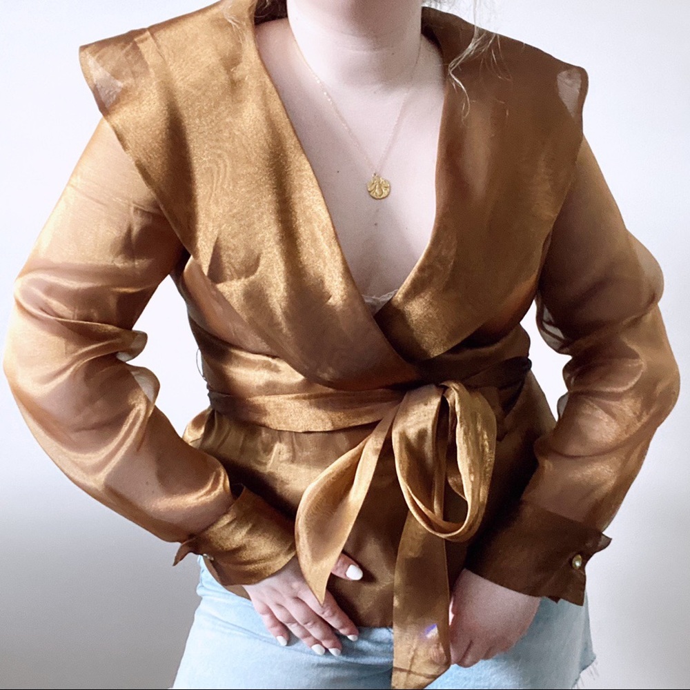 Vintage Organza Wrap Blouse in Bronze